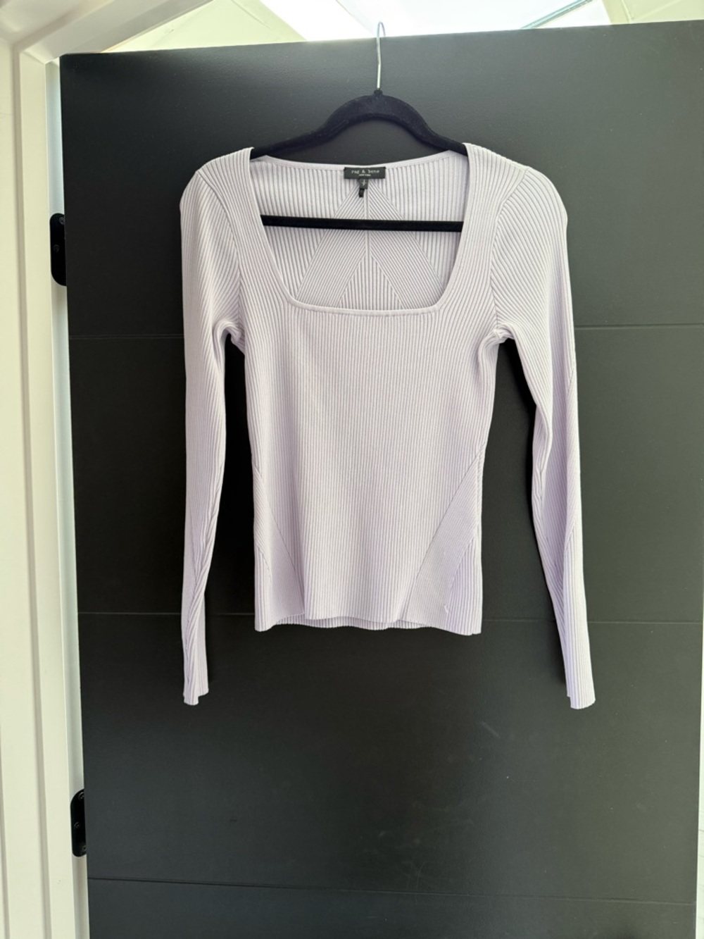 rag & bone Ribbed Square-Neck Long Sleeve Top - Light Lavender